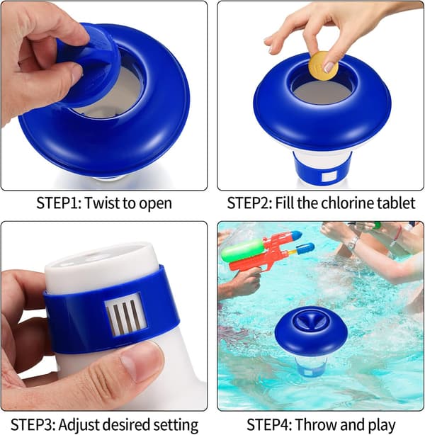 Stk. 5 Tommer Flydende Klor Dispenser, Flydende Klor Diffuser, Klor Dispenser, Flydende Pool Tablet Dispenser, Blå + Hvid, PP Materiale, 13