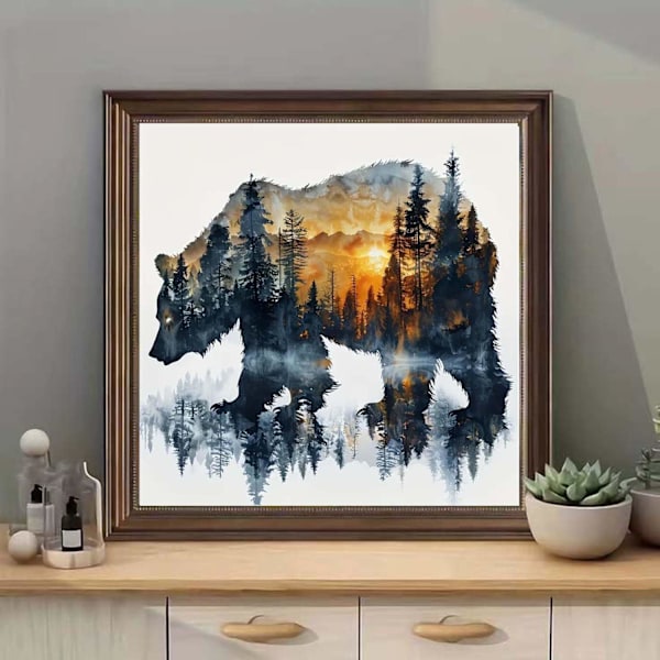 5D-timanttimaalaussarjat aikuisille, eläin karhu metsämaisema timanttitaidesarjat aikuisille kodin seinäkoriste 30x30cm