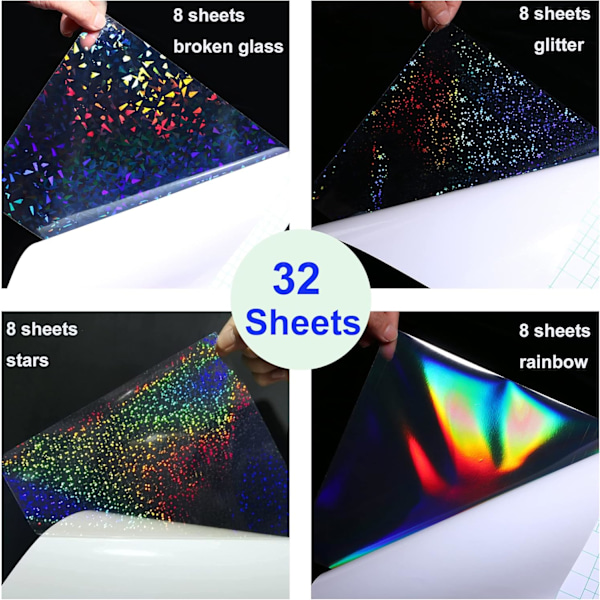 Förpackning med 36 A4 (210 x 297 mm) holografiska transparenta vinylark