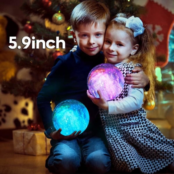 Månelampe Galaxy Lampe 5,9 tommer 16 farger LED 3D Månelys, Fjernkontroll og berøringskontroll Månenattlys Gaver til jenter gutter barn kvinner bursdag