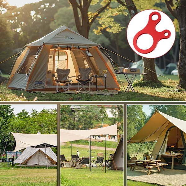 Repspännare, 12 stycken, Aluminiumlegering, Röd, för Tält, Camping, Vandring