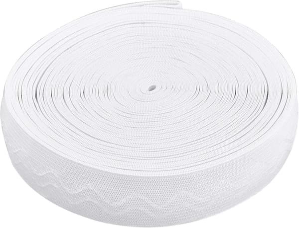 Elastikk til klær - 2 stk - 5m x 2,5cm - Sklisikker elastikk - Sytilbehør - Polyester og lateks - Hvit - Egnet for klesproduksjon, søm, C