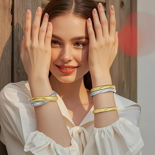 Armbånd i rustfrit stål, stabelbart armbåndssæt til kvinder, lagdelte stretch-armbånd, udsøgte håndsmykker til fest, aften og bryllup