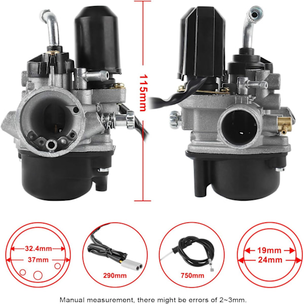 Karburator, Erstatningskarburator med 17,5 mm boring til de fleste Piaggio/Gilera/Aprilia 50cc scootere