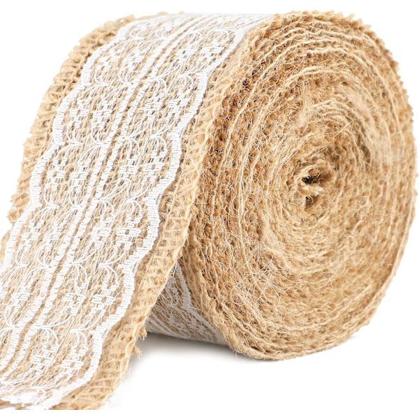 1 kpl Hessian Burlap -nauhaa pitsillä, 5M luonnonjutekoriste nauhaa