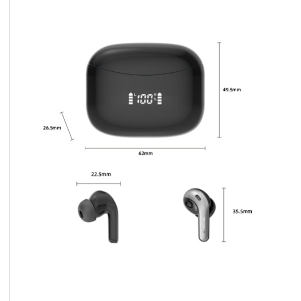 Korvan sisäiset urheilukuulokkeet, langattomat Bluetooth-kuulokkeet 5.3, LED-näyttö, musta