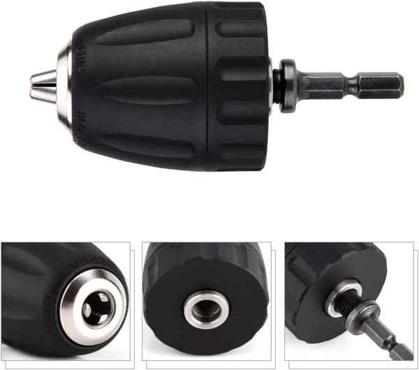 Skruvdragare Chuck, 0,8-10mm 3/8\"-24UNF Nyckellös Borrchuck med 1/4\" Hex Socket Holder Borrtillbehör