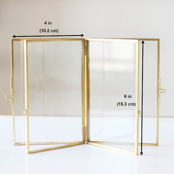 Gullfarget Bilde Ramme - 4 * 6 tommer Dobbel Folding Glass Ramme for Presset Blomst