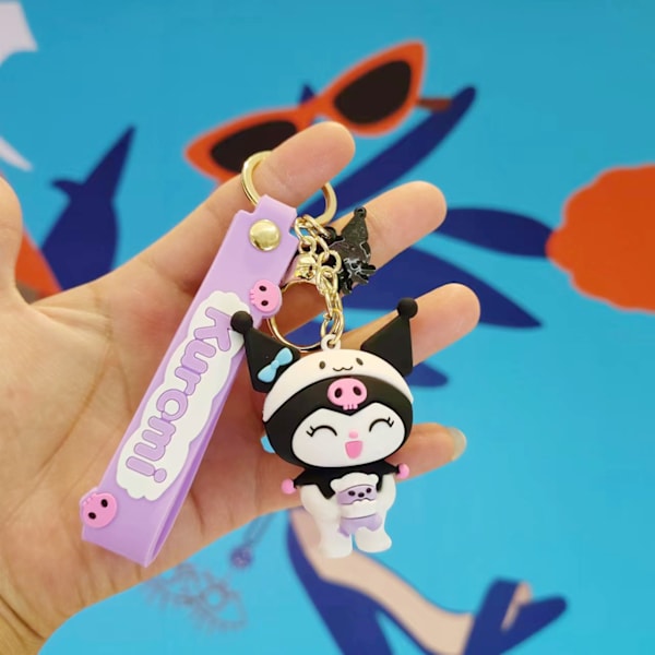 Kuromi nøkkelring, 3D søt anime nøkkelring, anime nøkkelring