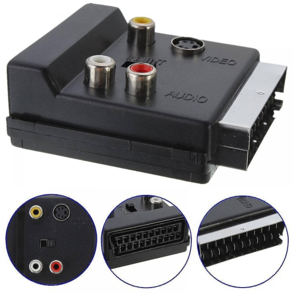 21-stifts Scart till 3 Rca S-video Audio Video Adapterkabel med In/ut-knapp