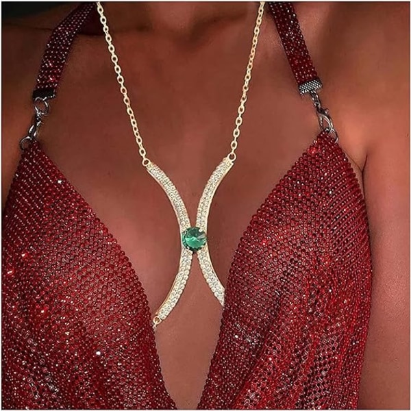 1 st Rhinestone bröstfäste bh-kedja kroppssmycken sexig bikini kristaller