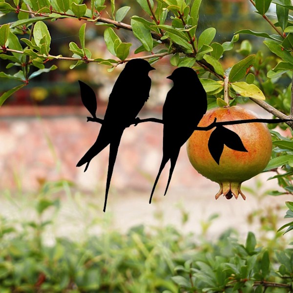 Metallfågelstativ - Svart smidesjärnsfågel Fåglar på gren, Kolibri Väggkonst Deko för Hem Trädgård Gård Utomhus Terrass