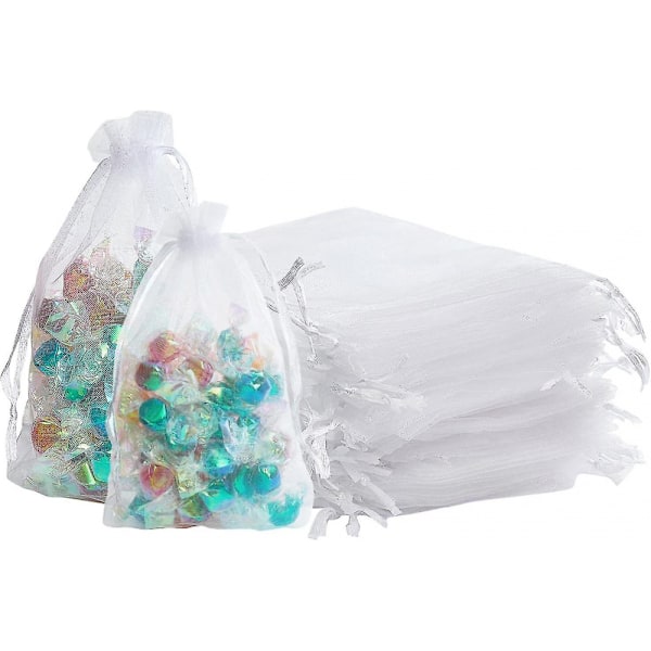 Hvide Organza Gaveposer - 100 stk. Bryllupssmykkeposer - 5x7 cm Gennemsigtige Netposer Perfekte Til Bryllup, Jul, Fødselsdag, Jubilæum