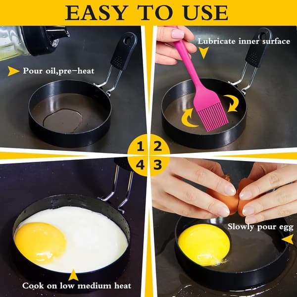 Egg kokerringer i rustfritt stål, non-stick, for steking av egg og egg McMuffins, eggform til frokost