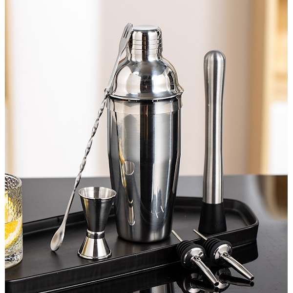 Cocktail Shaker Sæt - Rustfrit Stål Sølv 6 Dele