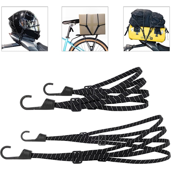 Elastiske elastiksnore med kroge, cykel-elastiksnore, motorcykel-elastiksnore, bagagerem, hjelmrem, sort elastisk elastiksnore, motorcyk