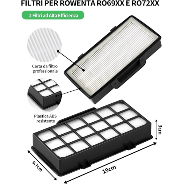 Filterpakke RO72xx for Rowenta X-Trem Power Cyclonic RO7212EA RO7236EA RO7262EA RO7260EA Støvsugerfilter for Rowenta Silence Force Cyclonic ZR