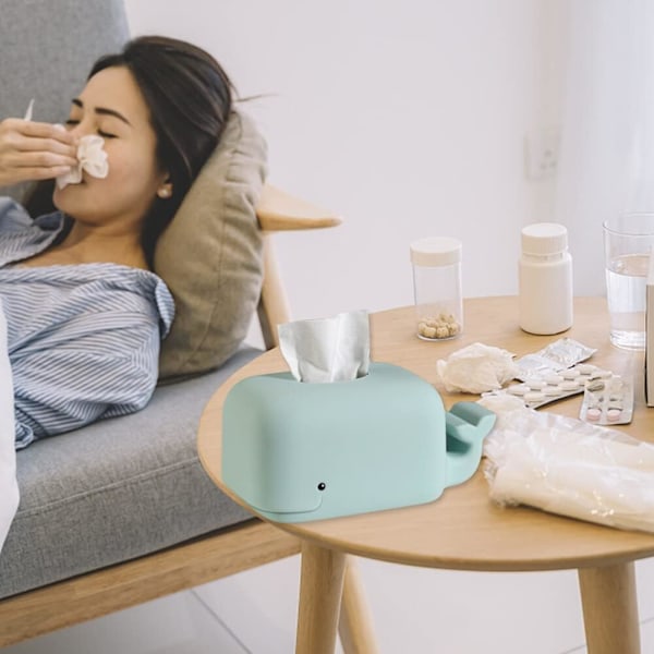 Söt Valformad Silikon Tissue Box Omslag med Mobiltelefonhållare, Anti-fall Hajformad Rolig Tissuehållare för Kök Vardagsrum