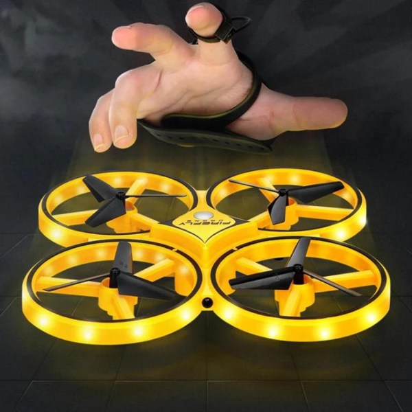 3 tilstande gestussensor Hover Pro Drone med LED-lys, 360° Flips Gestusstyring Smart Hindringsundgåelse (Gul)