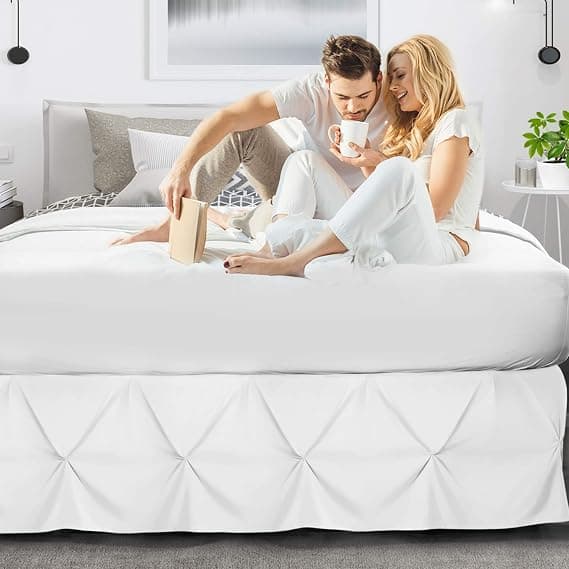Hvit sengekappe Queen Size, plissert sengekappe Queen, 152 x 203 cm
