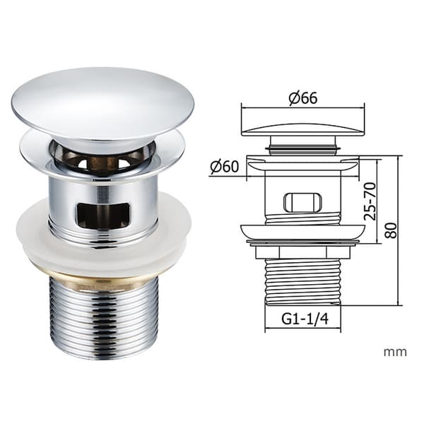 M20502 Badrumsavfall, Pop Up Diskhoavlopp, Krom, Silver