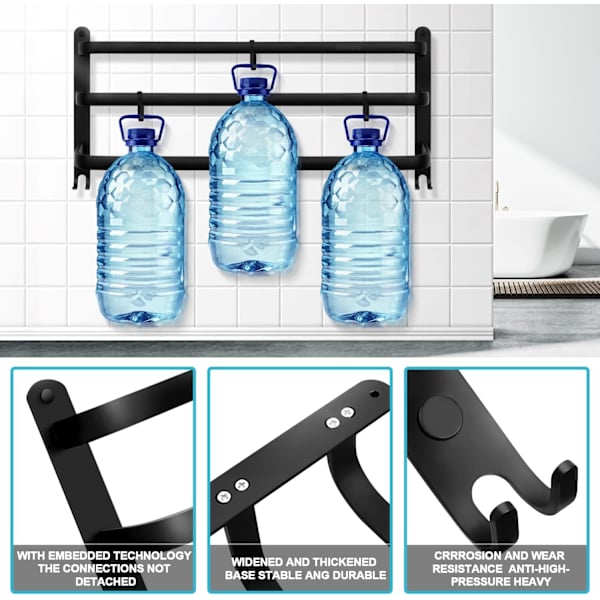 Vægmonteret aluminium håndklædeholder, 3 niveauer med kroge, 60 cm - Vandtæt - Sort - Kompatibel badeværelse, køkken, vaskerum