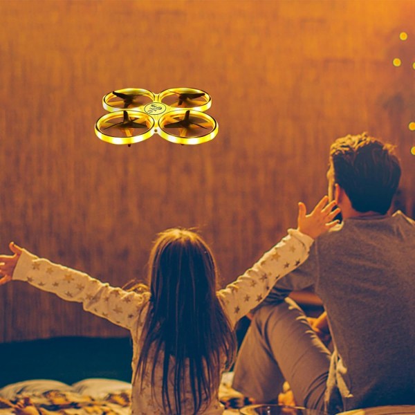 3 tilstande gestussensor Hover Pro Drone med LED-lys, 360° Flips Gestusstyring Smart Hindringsundgåelse (Gul)