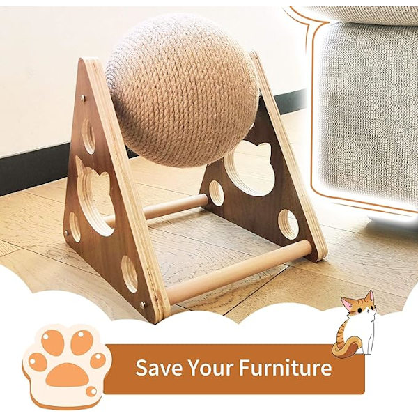 Katt leksaker Sisal Scratcher Ball, Naturlig Sisal Katt Scratching Ball, Katt Scratcher Leksak med Boll, Scratching Ball för Katter, Interaktiv 18*19*17CM