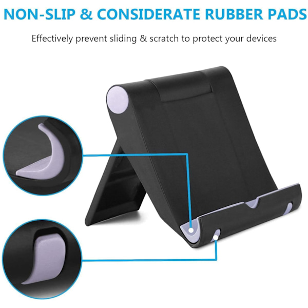 Mobiltelefonholder Multi-Vinkel, 【2 Pak】 Tablet Holder Universal Smartphones til Holder Tablets, e-Reader, (Sort)