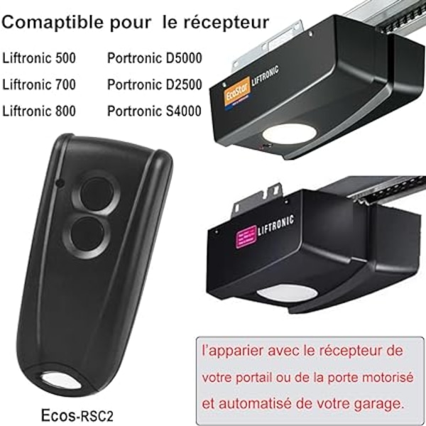 Ecos-RSC2 433 MHz Fjärrkontroll för garageportöppnare, ersättning för Ecostar RSC2, RSE2