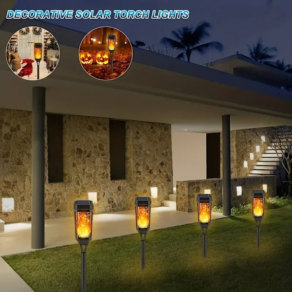 Utomhus solcellslampor med flimmande lågor, 4-pack 12 LED solfacklor, vattentäta, utomhus