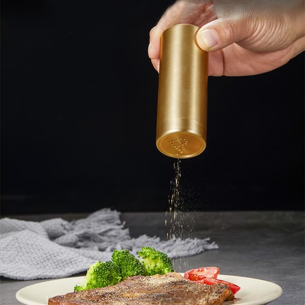 2 stk. rustfritt stål salt- og pepperbøsse - gull, 10*9*