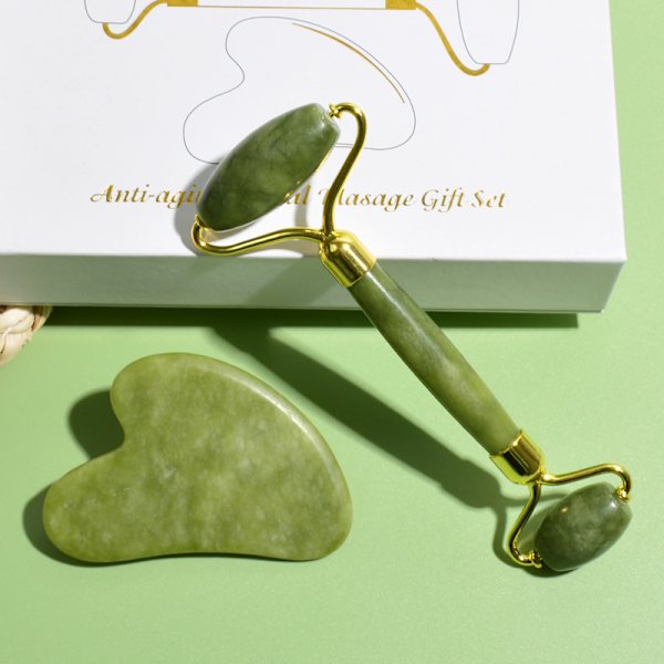 Gua Sha-massageset, avancerad ansiktsrulle, grön
