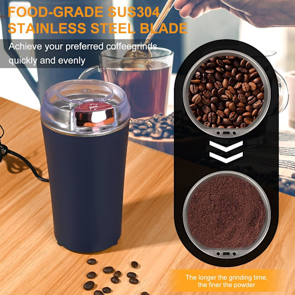 Elektrisk Kaffekvern, 200W Multifunksjonell Kaffekvern med Blader i Rustfritt Stål, Elektrisk Kaffekvern med Overopphetingsbeskyttelse, Bærbar Kaffekvern