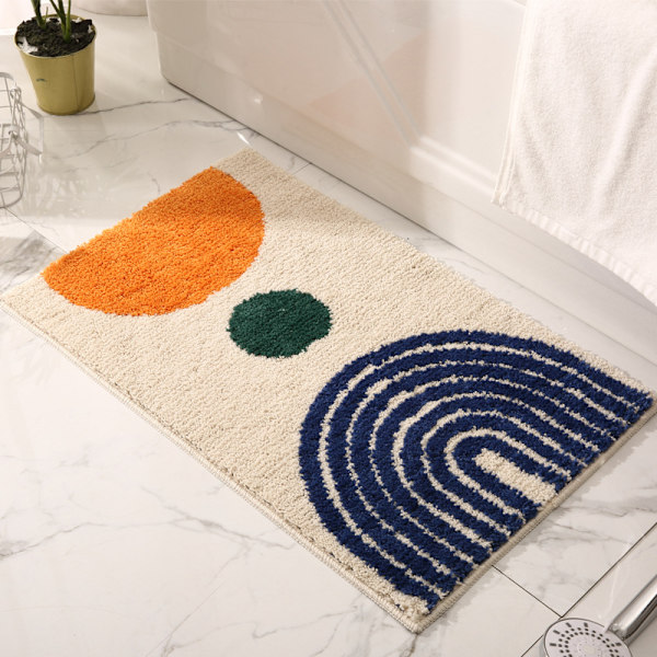 Boho badrumsmattor, 16\"×24\", halkfria badmattor för badrum, beige badrumsmattor, små badrumsmattor tvättbara, mikrofiber vit orange