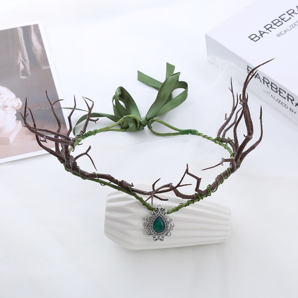 Hodebånd Fe Antler Krone, Elf Blomster Hodebånd Kunstig Tre Grener Hår Bånd Gevir Hårbøyle Skog Fe Hodeplagg Kvister Sirkel Kostyme for Halloween Jul