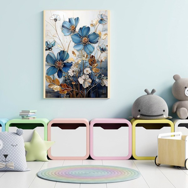 5D Diamantkonst Måla med Runda Diamanter Full Borr Ädelsten Konst Blå Blommor Målningskit för Hem Väggdekor Gåvor 30x40cm