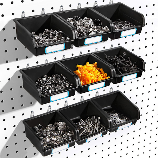 Set med 10 pegboard-lådor med krokar, för organisering av tillbehör, svart
