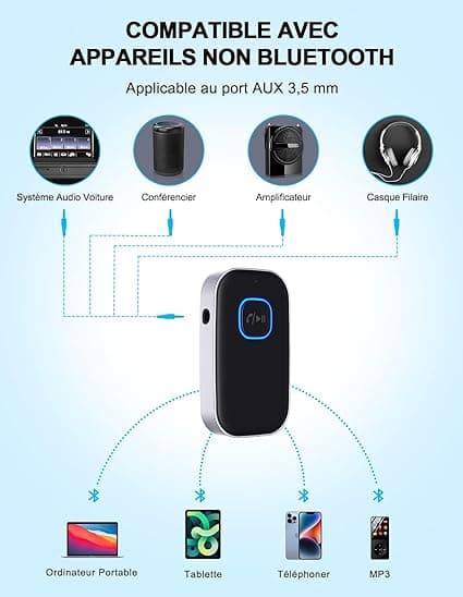 Bluetooth 5.3 bilmottaker, Bluetooth biladapter 3,5 mm AUX-kontakt med trådløs