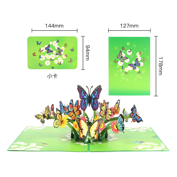 Pop Up-kort Sommerfugle og Blomster - Kæreste og Mor (Fødselsdagskort, God bedring, Tak, Jubilæum)