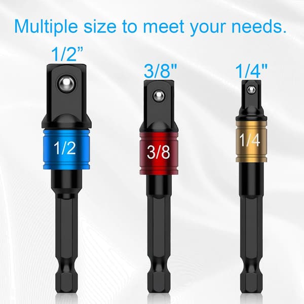 3 Dele Slagnøgle Adapter Sæt - 1/4, 1/2, 3/8 Tommer Bits, Slagnøgle Bit Nøgle Adapter, Nøgleholder Adaptere, DIY Tilbehør
