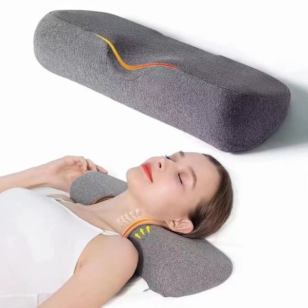 Nackkudde i Memory Foam för Stelhet och Smärtlindring, Nackstödskudde Nackrulle Kudde för Sängkudde (Mörkgrå)