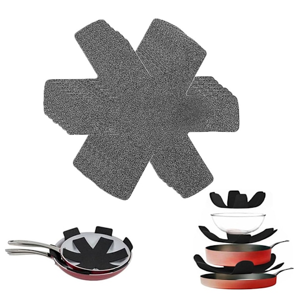 Set med 6 stapelbara grytunderlägg - Justerbara filtgrytunderlägg - Halkfria och återanvändbara kökstillbehör - Diameter 38 cm - Grå