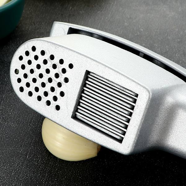 Hvidløgspresser, Hvidløgshakker og Hvidløgsskiver, 2 i 1 Hvidløgspresser, Knusning, Ergonomisk Håndtag Rustfrit Opvaskemaskine Hvidløgspresser 19*5cm sølv