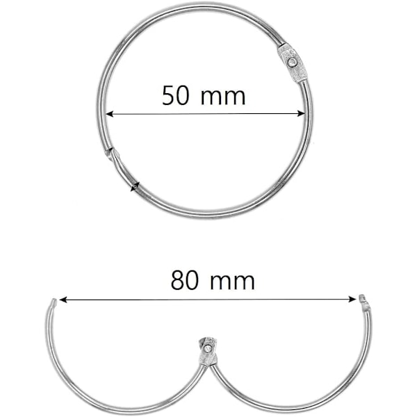 12 Bruseforhængsringe med Metalkroge - 50 mm Åbnelig Cirkulær Ring til Gardiner, Badeværelse, Hjem, Arkivskabe - Metallisk Farve