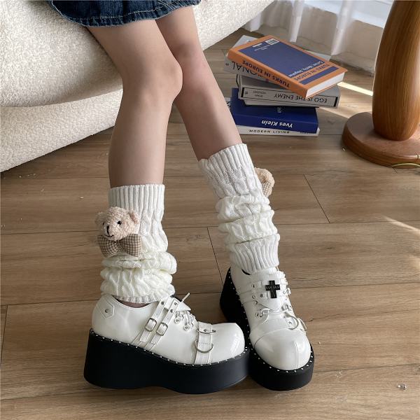 Tyttö 1 Pari Napit Charms Leg Warmers Naisille Neulo Leg Warmers Yksivärinen Löysä Korkea Sukat Boot Covers Cuffs
