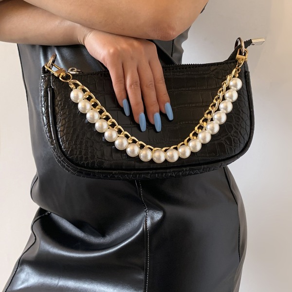 Imitation Pearl Double Short HandleHandväska Byt ut kedja Tillbehör W