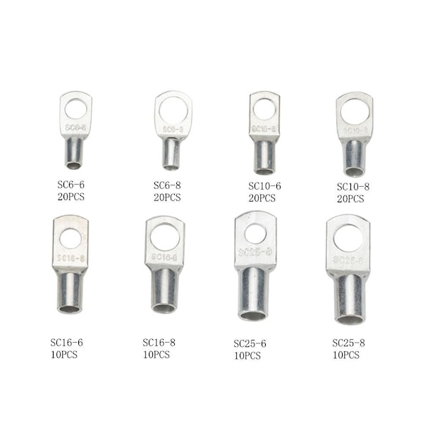 Sortiment med 120 SC Fortinnede Kobberkabelsko - Elektriske Koblinger - 6mm², 10mm², 16mm², 25mm², M6, M8, M10