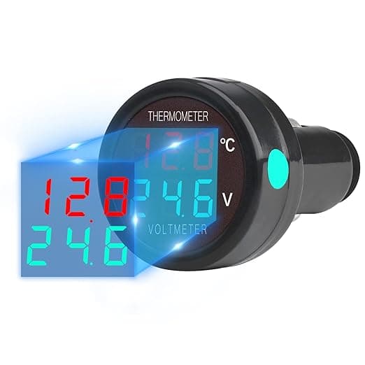 2 i 1 Digital Voltmeter Termometer DC 12V 24V 36V, Batterispenning Temperatur