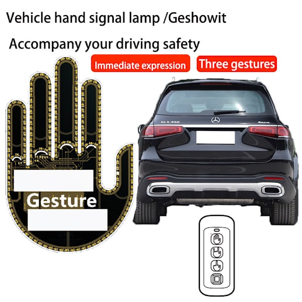 Håndbevegelseslys for bil, nytt Glowgesture bilhåndlys, bilbakvindu-skilt, LED-skilt for bil, biltilbehør for menn